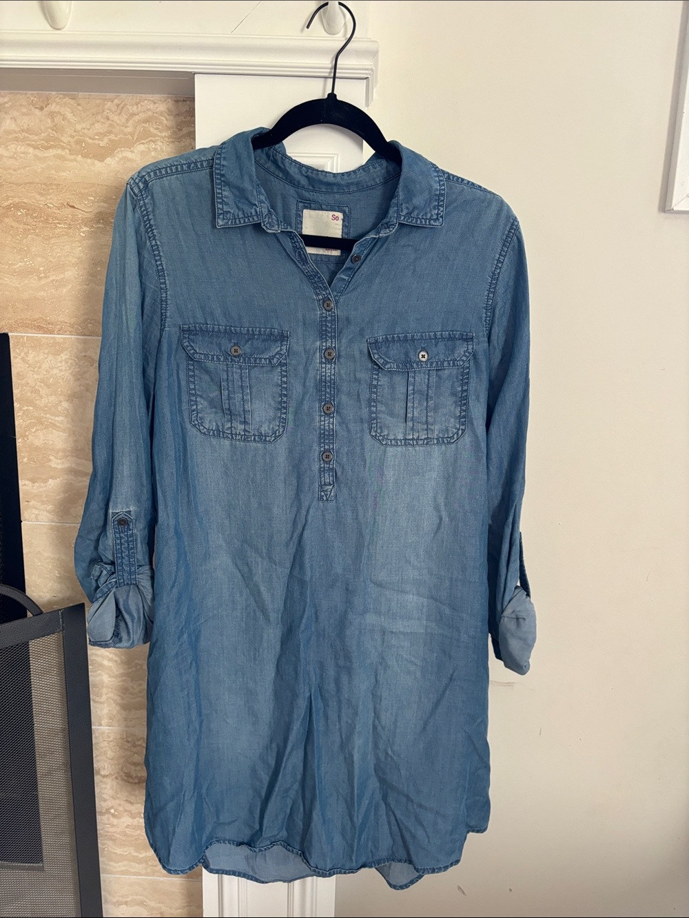 SO Light Blue Denim Midi Shirt Dress